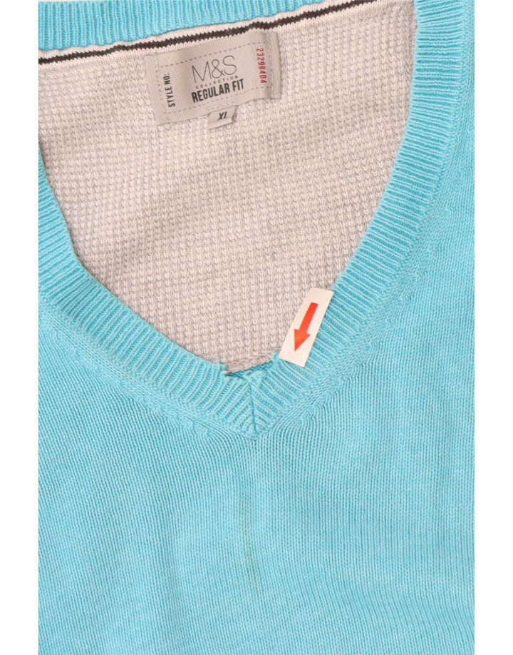 Marks & Spencer Ανδρικό πουλόβερ με κανονική εφαρμογή με V λαιμόκοψη XL μπλε