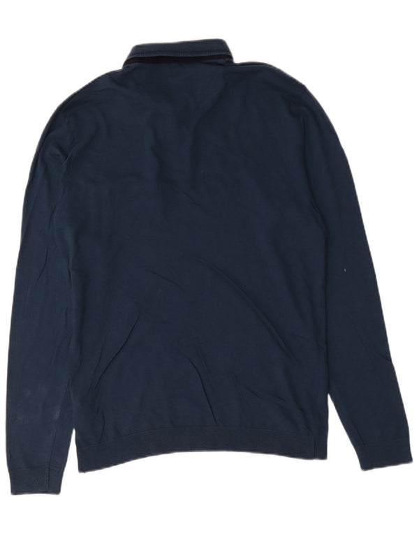 Ted Baker Mens Long Sleeve Polo Shirt Size 3 Medium Navy Blue Cotton
