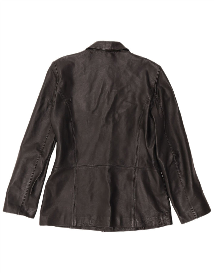 Vintage Γυναικείο Δερμάτινο Σακάκι Μπλέιζερ με 3 Κουμπιά UK 14 Μεγάλο Δερμάτινο Μαύρο