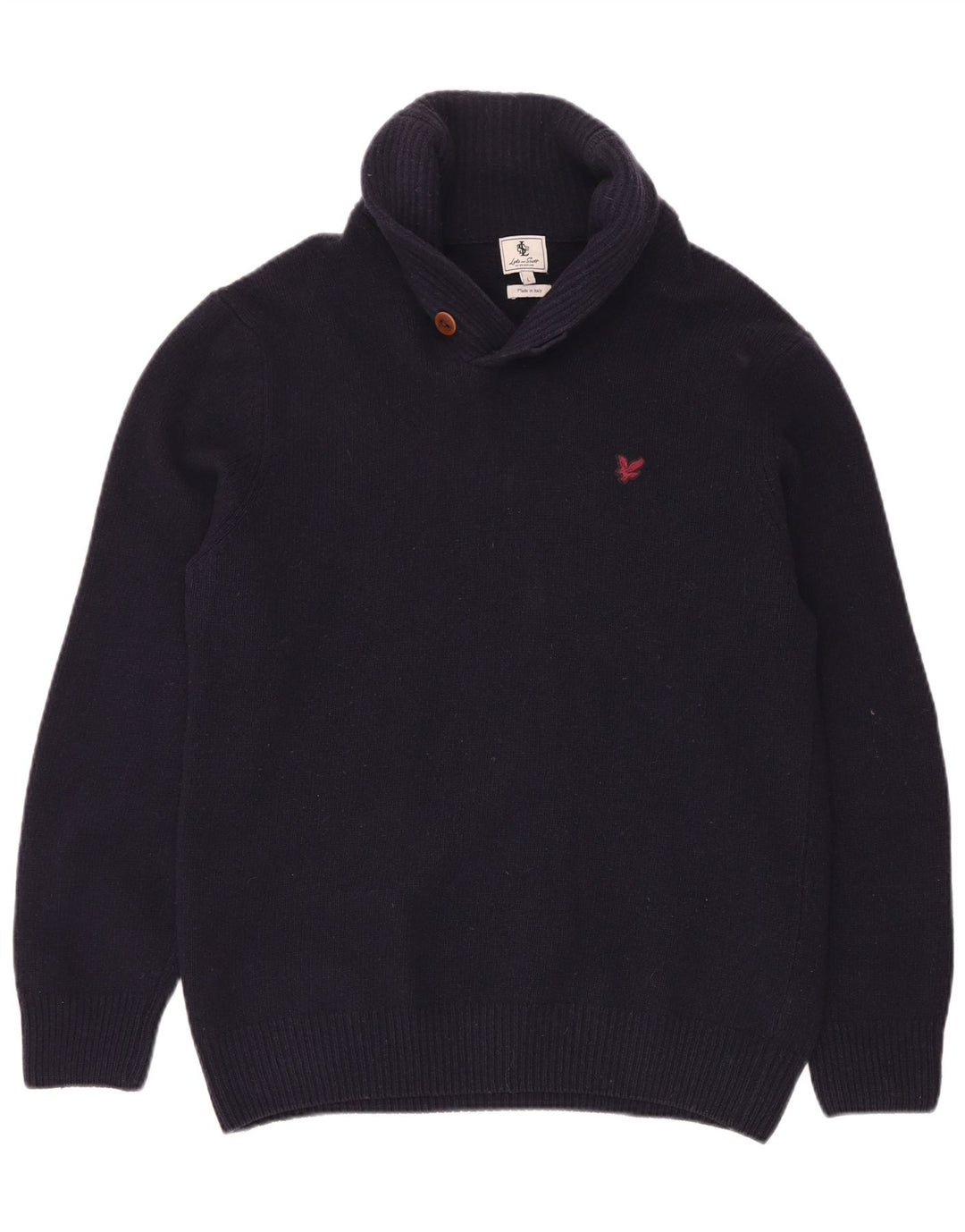 Ανδρικό πουλόβερ με λαιμόκοψη με σάλι Lyle & Scott Μεγάλο μπλε μάλλινο