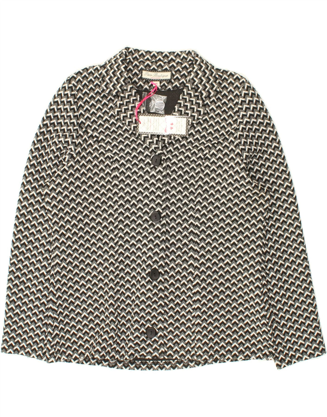VINTAGE Womens 4 Button Blazer Jacket UK 14 Large  Black Geometric Vintage Vintage and Second-Hand Vintage from Messina Hembry 
