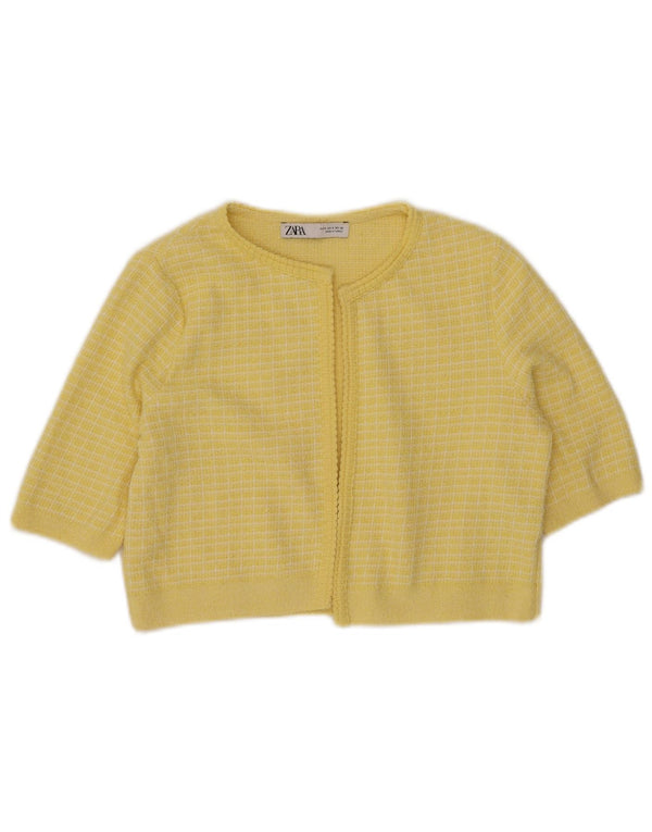 Zara γυναικείο μανίκι Crop 1/2 Bolero Jumper UK 10 Small Yellow Check