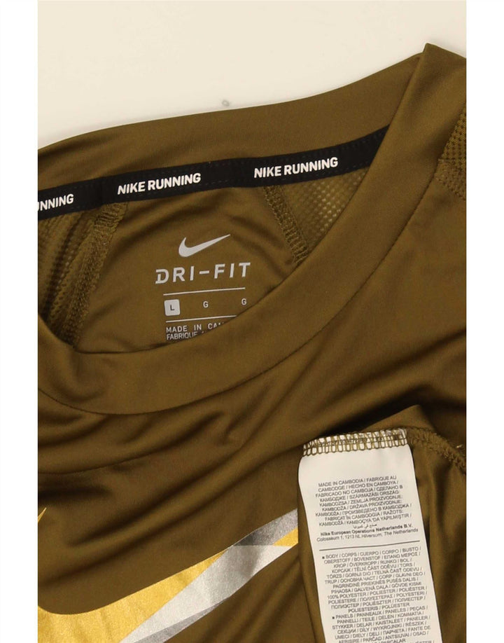Ανδρικό γραφικό μπλουζάκι Nike Dri Fit Top μεγάλο χακί πολυεστέρας
