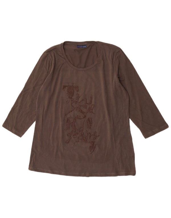 Trussardi Jeans Womens Graphic Top 3/4 Sleeve UK 20 2XL Brown Cotton