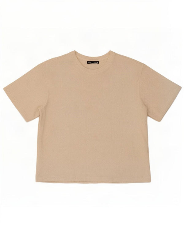 Zara Γυναικείο T-Shirt Top UK 10 Small Beige Viscose