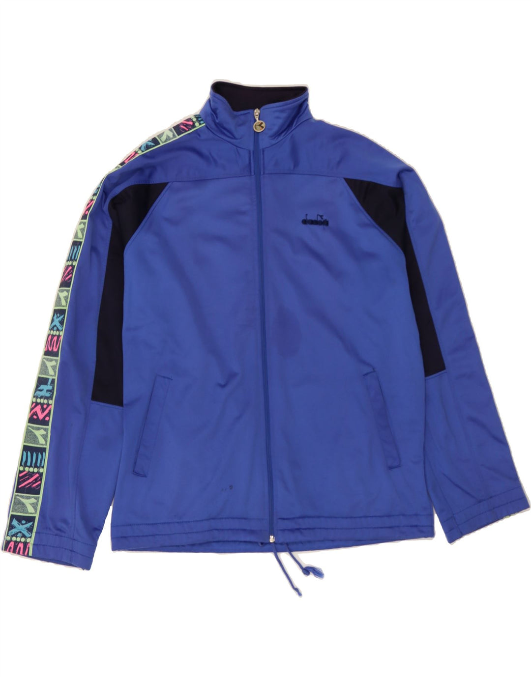 DIADORA Mens Graphic Tracksuit Top Jacket XL Blue Colourblock Polyester Vintage Diadora and Second-Hand Diadora from Messina Hembry 
