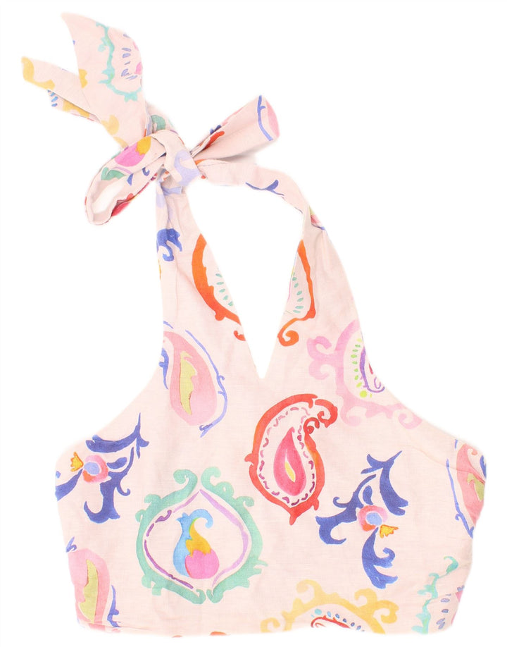 Γυναικείο Zara Graphic Crop Halter Top Small Pink Paisley