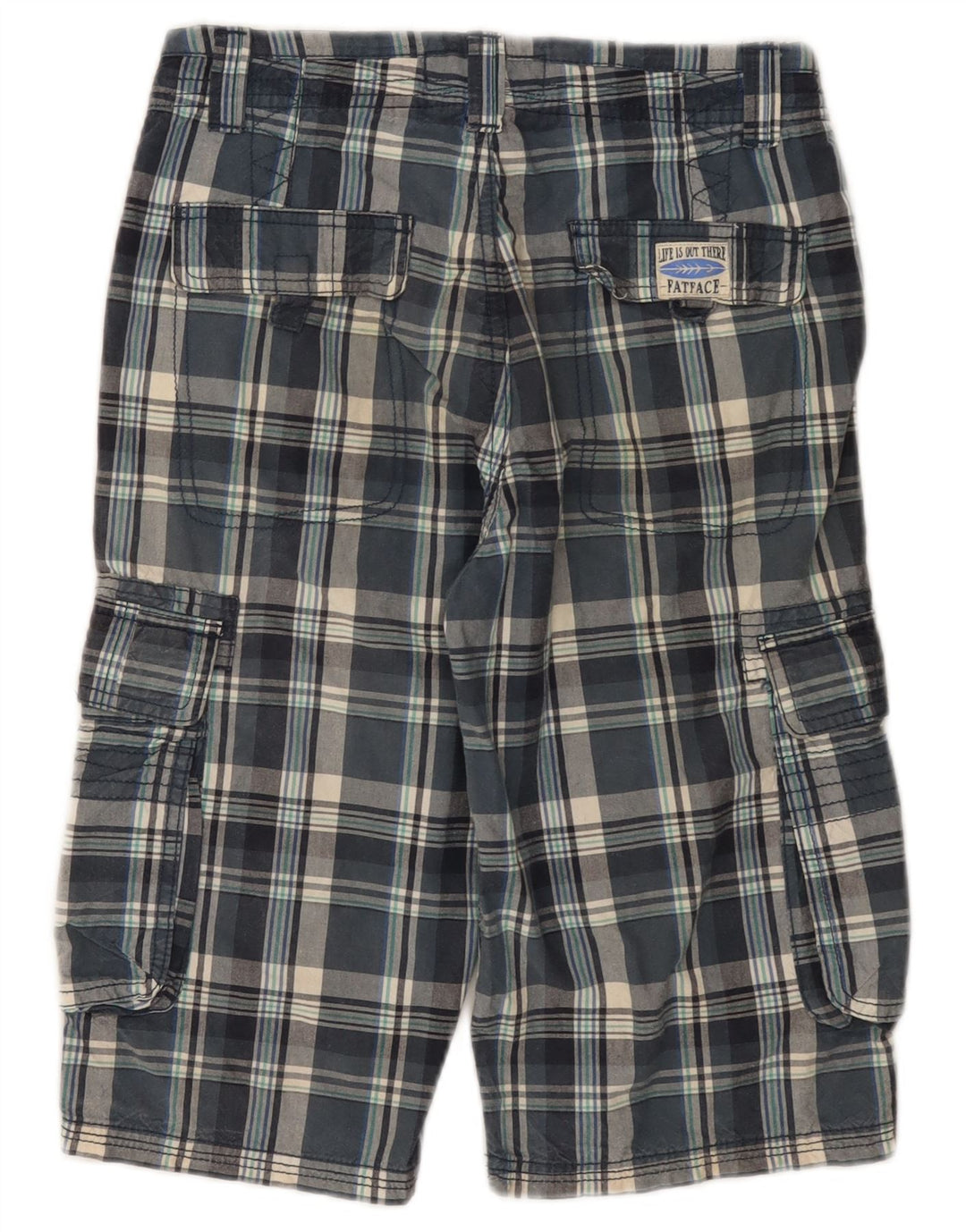 FAT FACE Boys Cargo Bermuda Shorts 12-13 ετών W26 Blue Check Cotton