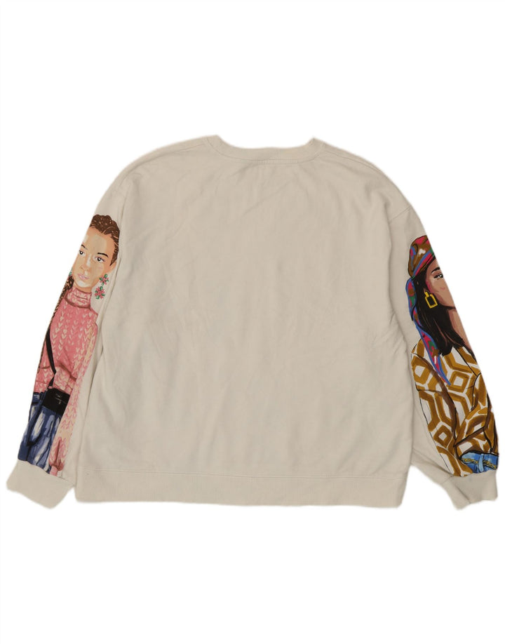 Zara Γυναικεία φούτερ με Abstract Pattern Jumper UK 14 Medium Off White