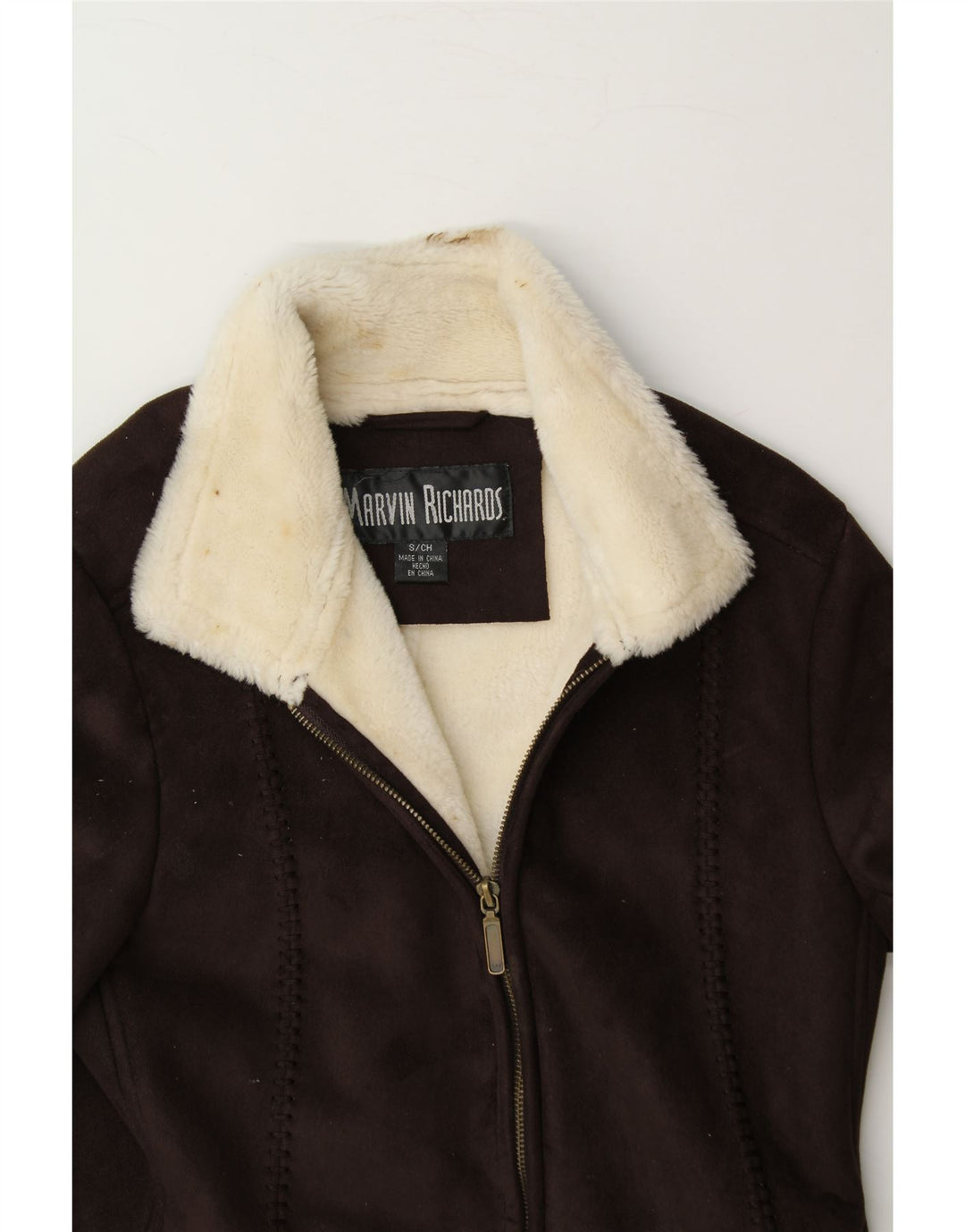 MARVIN RICHARDS Womens Sherpa Overcoat UK 10 Small Brown Polyester Vintage Marvin Richards and Second-Hand Marvin Richards from Messina Hembry 