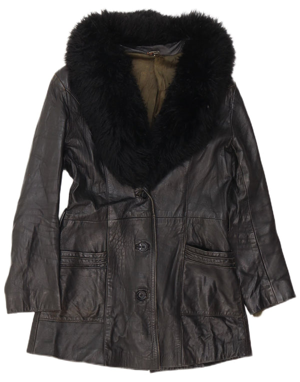 Vintage Γυναικείο Δερμάτινο Παλτό UK 8 Small Black