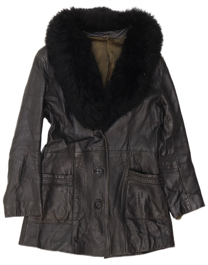 Vintage Γυναικείο Δερμάτινο Παλτό UK 8 Small Black
