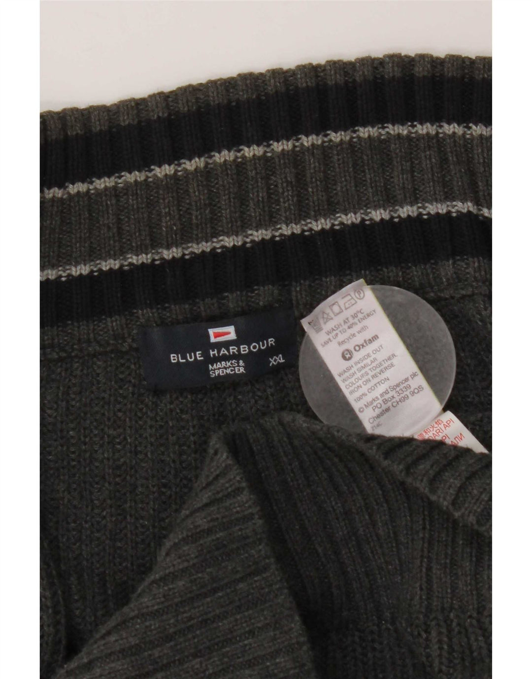 Marks & Spencer Ανδρικό πουλόβερ Μπλε Harbor Cardigan 2XL Γκρι βαμβακερό
