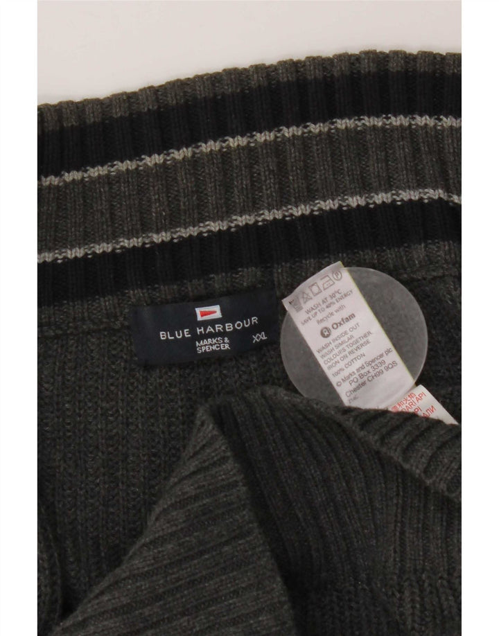 Marks & Spencer Ανδρικό πουλόβερ Μπλε Harbor Cardigan 2XL Γκρι βαμβακερό