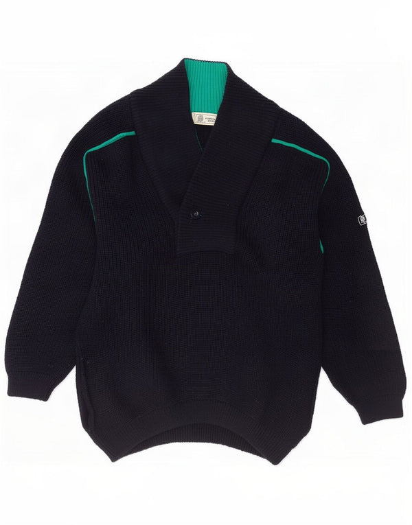 Marina Yachting Mens V-Neck Jumper Sweater Medium Navy Blue Wool