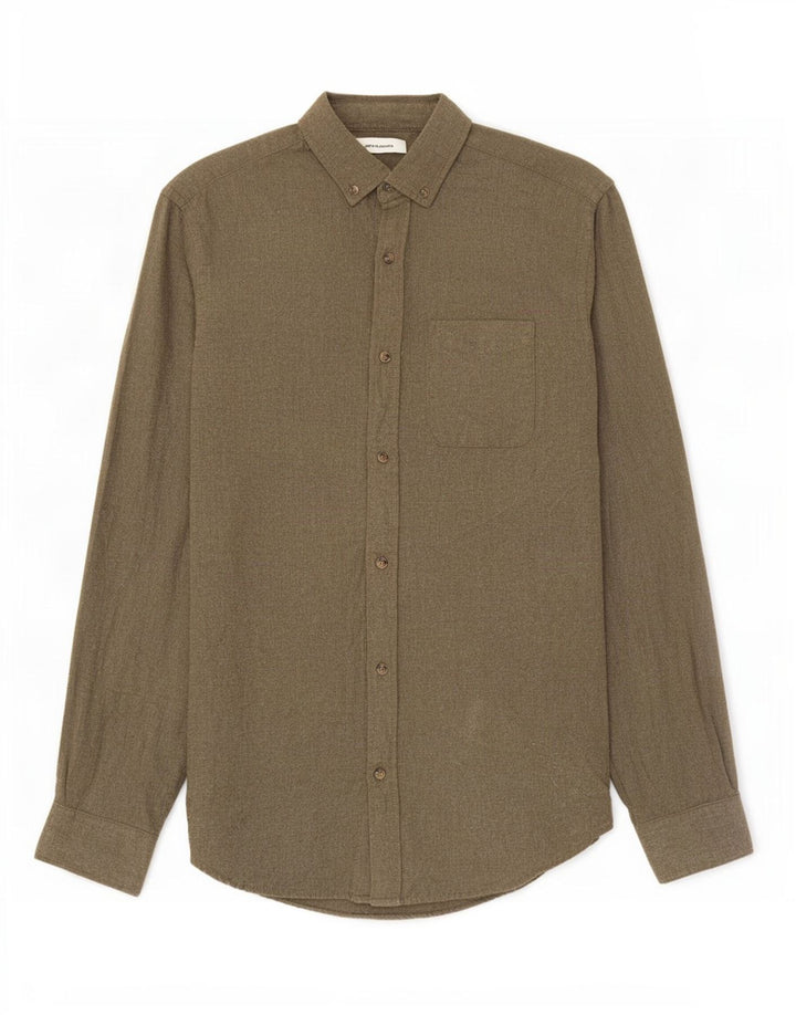 Jack & Jones Ανδρικό Φανελένιο Πουκάμισο Μικρό Χακί Βαμβακερό