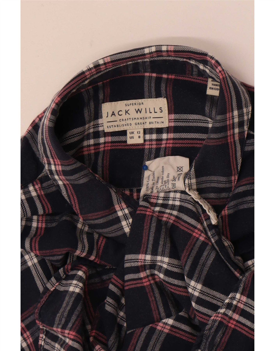 Jack Wills Γυναικείο φανελένιο πουκάμισο Ηνωμένου Βασιλείου 12 μεσαίου βαθμού μπλε ναυτικό καρό βαμβακερό