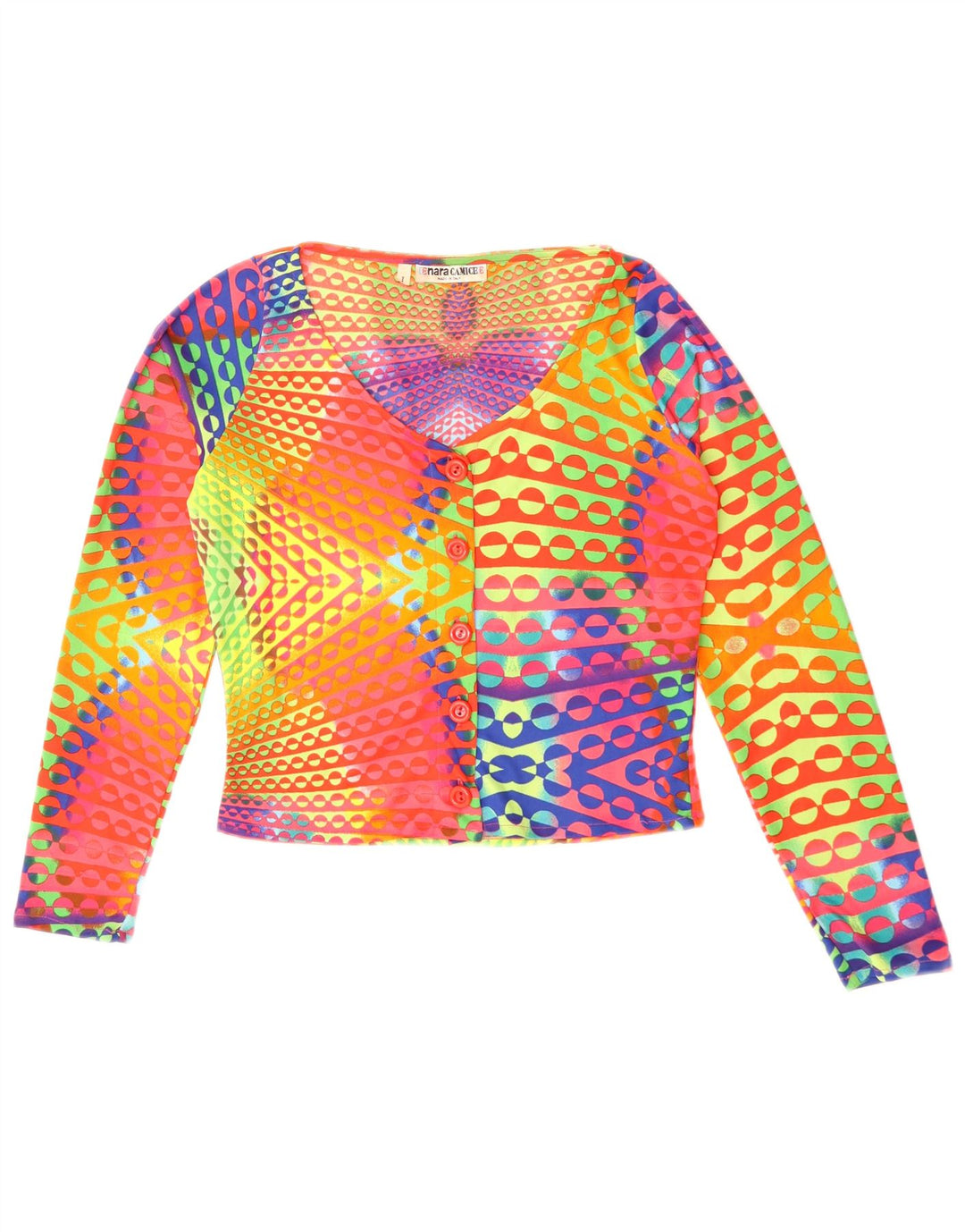 Naracamicee Γυναικείο Crop Top UK 12 μεσαίο πολύχρωμο γεωμετρικό μετάξι