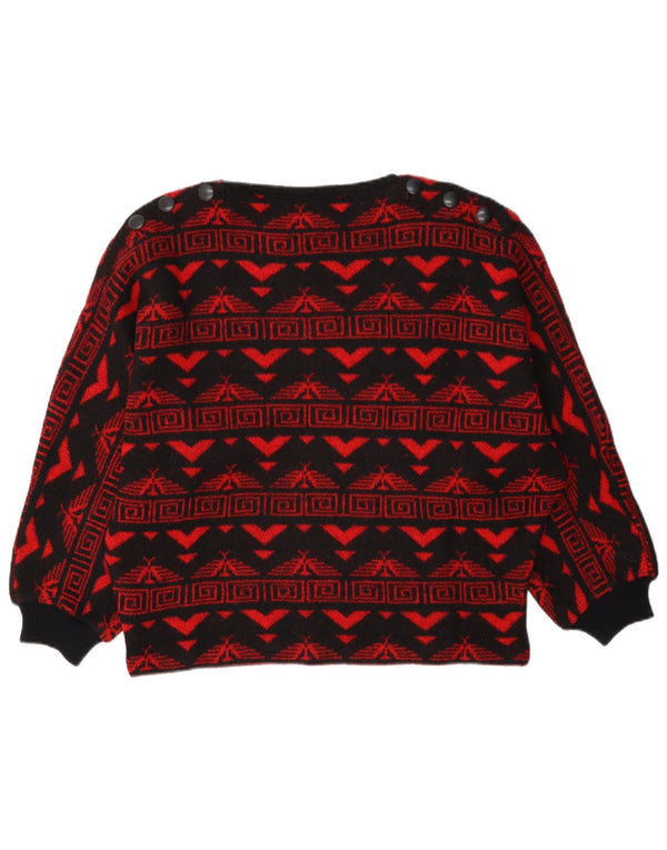 Vintage γυναικείο πουλόβερ με λαιμό σκάφος UK 16 Large Red Fair Isle Aztec