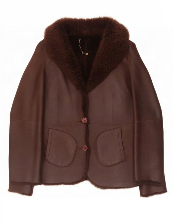 Ashley Brooke Γυναικείο Παλτό Shearling UK 14 Δερμάτινο μεσαίο καφέ