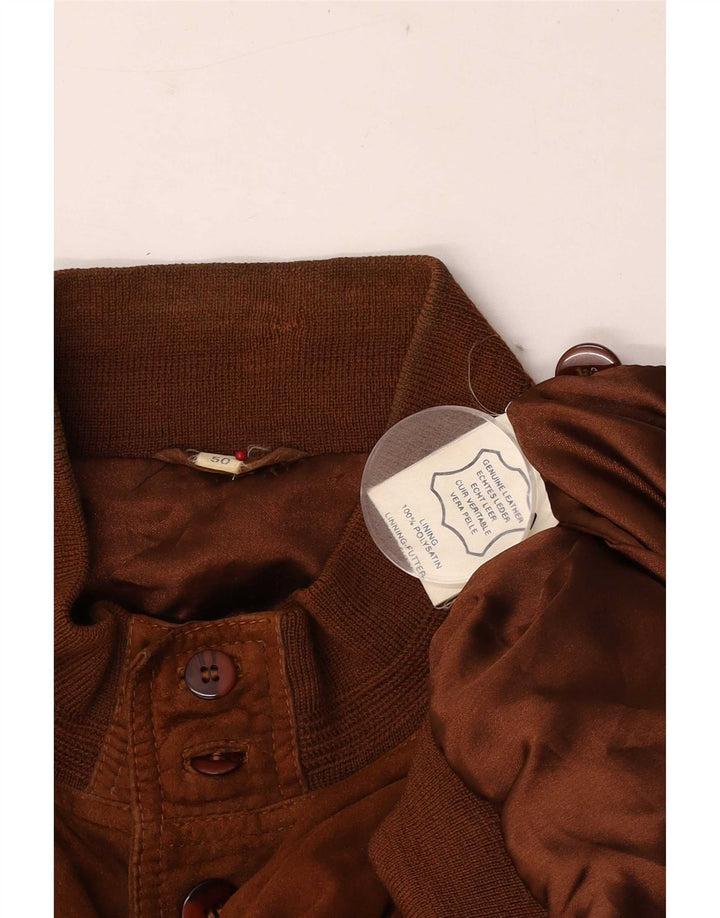 Vintage Ανδρικό Suede Bomber Jacket EU 50 Large Brown Δερμάτινο