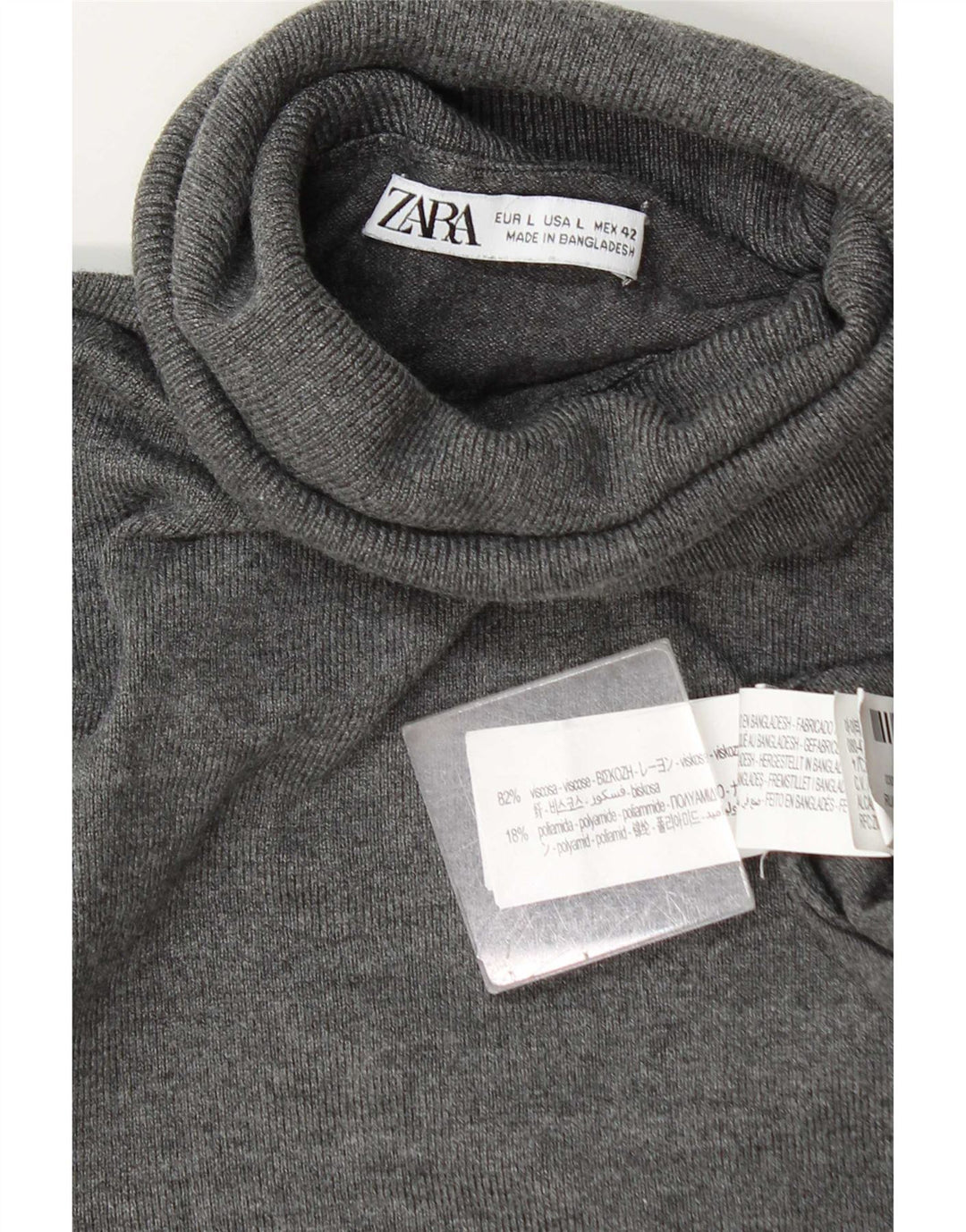 Zara γυναικείο πουλόβερ με ρολό λαιμόκοψη UK 16 μεγάλη γκρι βισκόζη