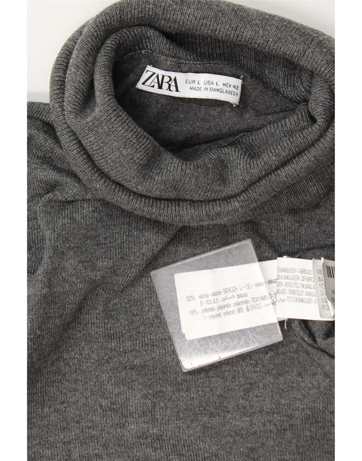 Zara γυναικείο πουλόβερ με ρολό λαιμόκοψη UK 16 μεγάλη γκρι βισκόζη
