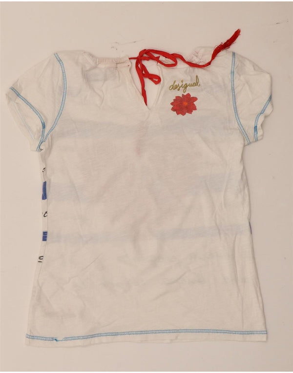 Γυναικείο γραφικό μπλουζάκι Desigual Top UK 12 μεσαίο λευκό βαμβακερό ριγέ