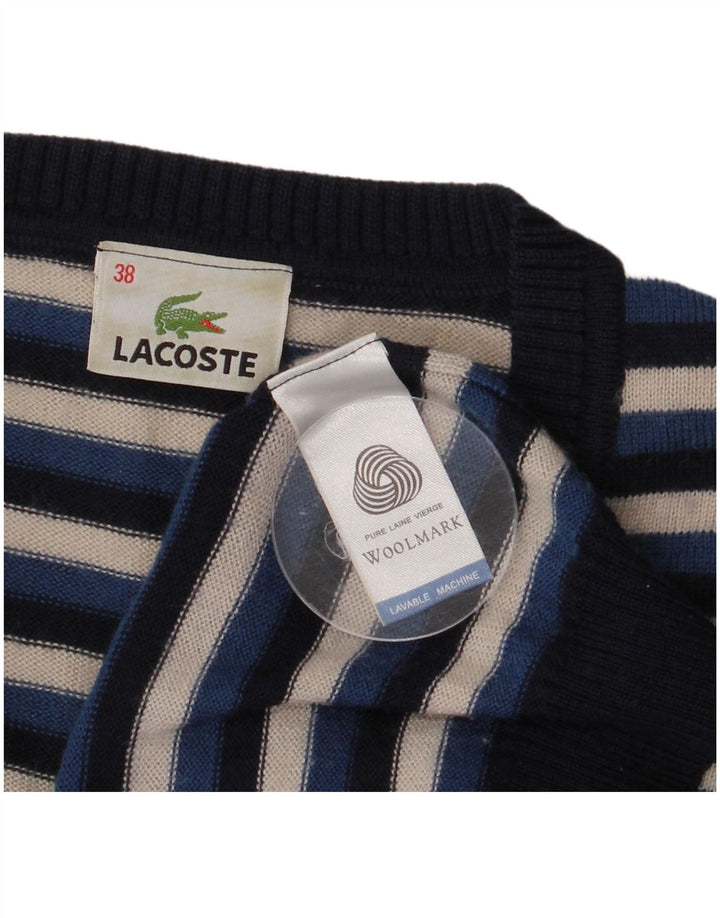 Γυναικείο πουλόβερ Lacoste με λαιμόκοψη με λαιμόκοψη μεγέθους 38 Μαλλί μεσαίου μπλε ριγέ
