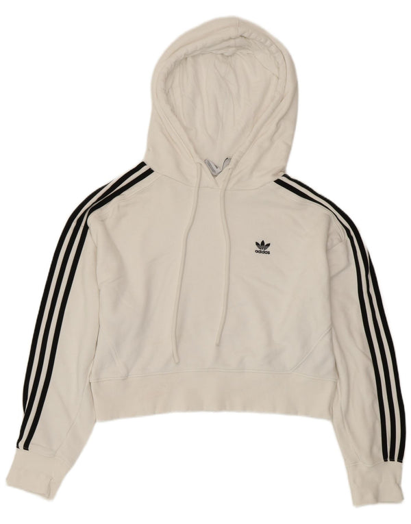 Γυναικεία ADIDAS Crop Oversized Hoodie Jumper UK 8 Small White Cotton