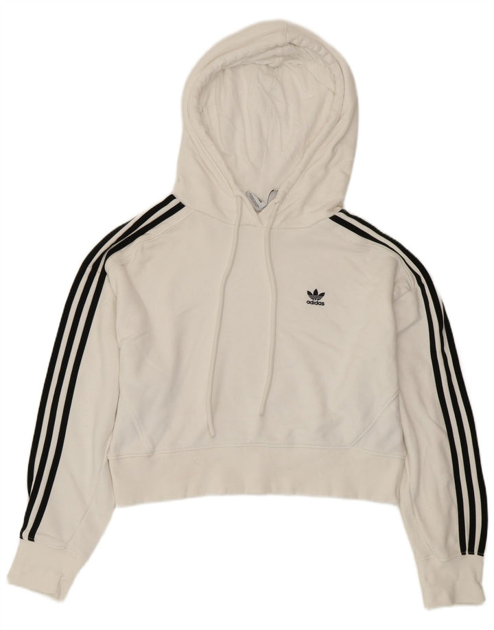 Γυναικεία ADIDAS Crop Oversized Hoodie Jumper UK 8 Small White Cotton