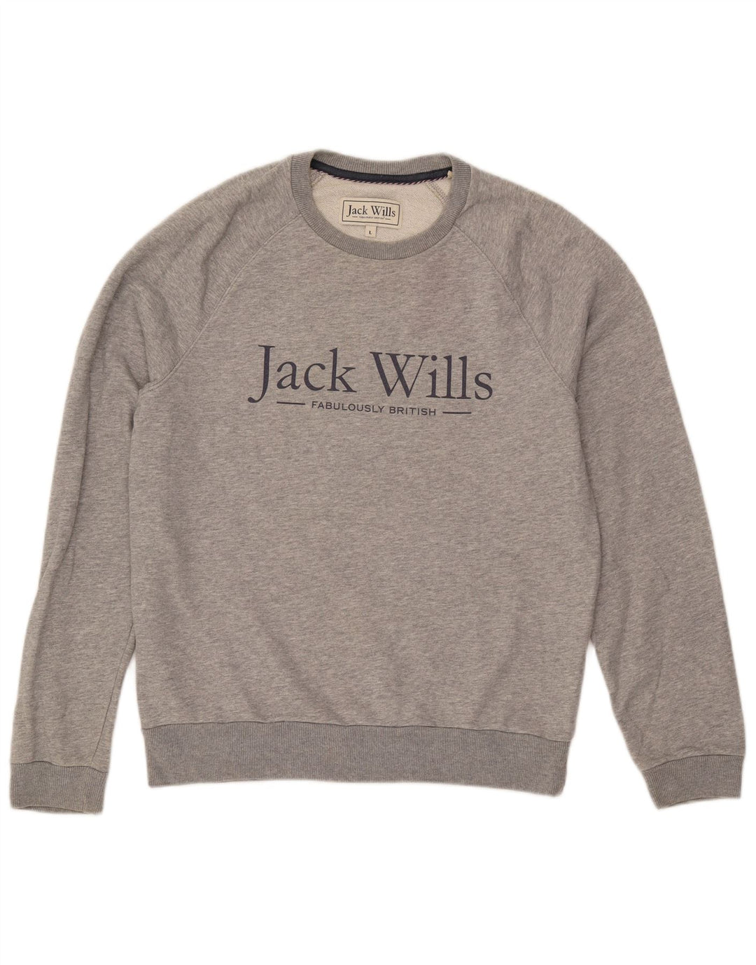 JACK WILLS Ανδρικό γραφικό φούτερ Jumper μεγάλο γκρι βαμβακερό