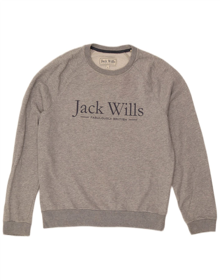 JACK WILLS Ανδρικό γραφικό φούτερ Jumper μεγάλο γκρι βαμβακερό