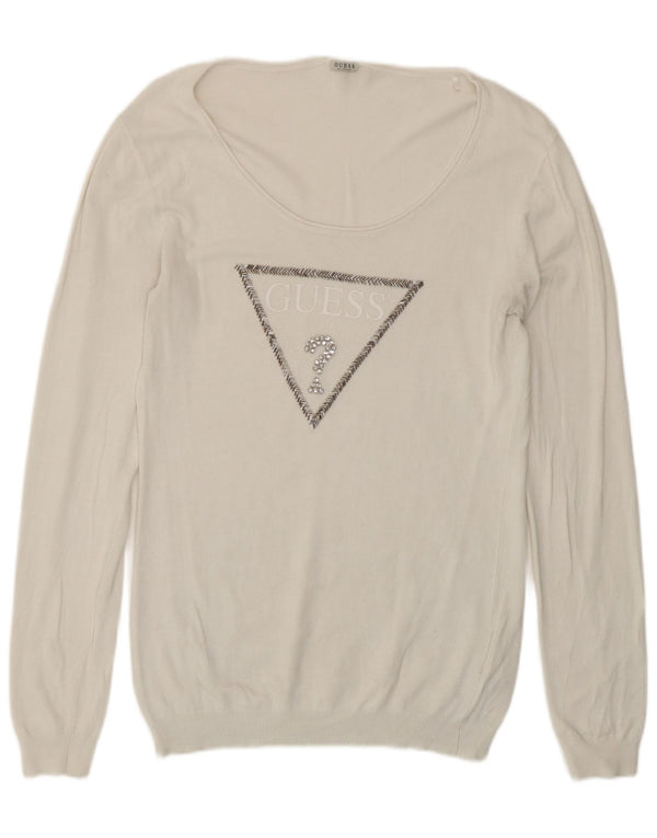 Guess Γυναικείο γραφικό πουλόβερ με λαιμόκαυστο UK 16 μεγάλη λευκή βισκόζη