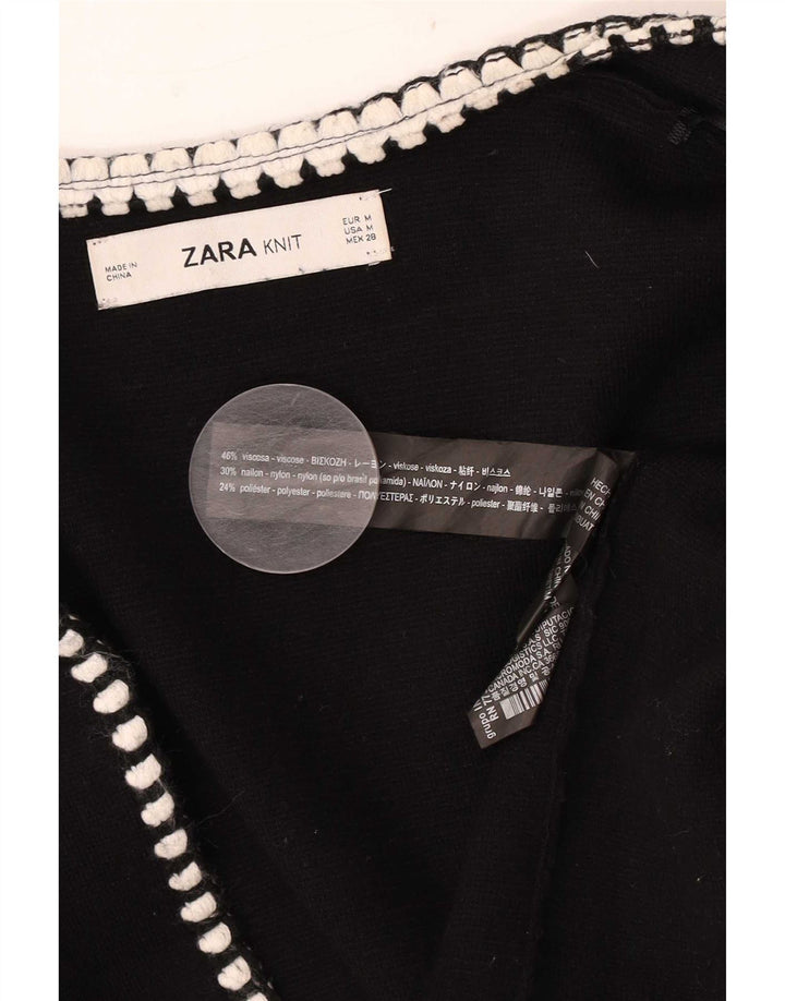 Zara Γυναικείο Longline ανοιχτό πουλόβερ ζακέτα UK 14 μεσαία μαύρη βισκόζη