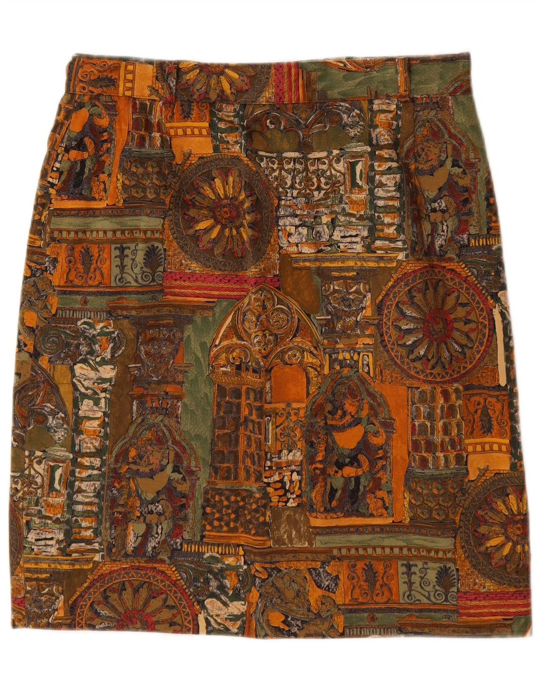 VINTAGE Γυναικεία Pencil Φούστα W28 Μεσαίο Καφέ Γεωμετρικό Βαμβάκι