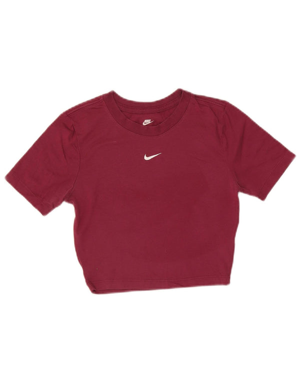 Γυναικείο T-shirt Nike Crop Slim Fit Top UK 6 XS μπορντό πολυεστέρας