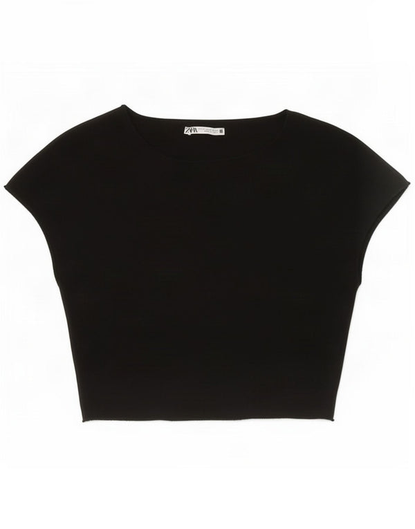 Zara Womens Crop Top UK 12 Medium Black