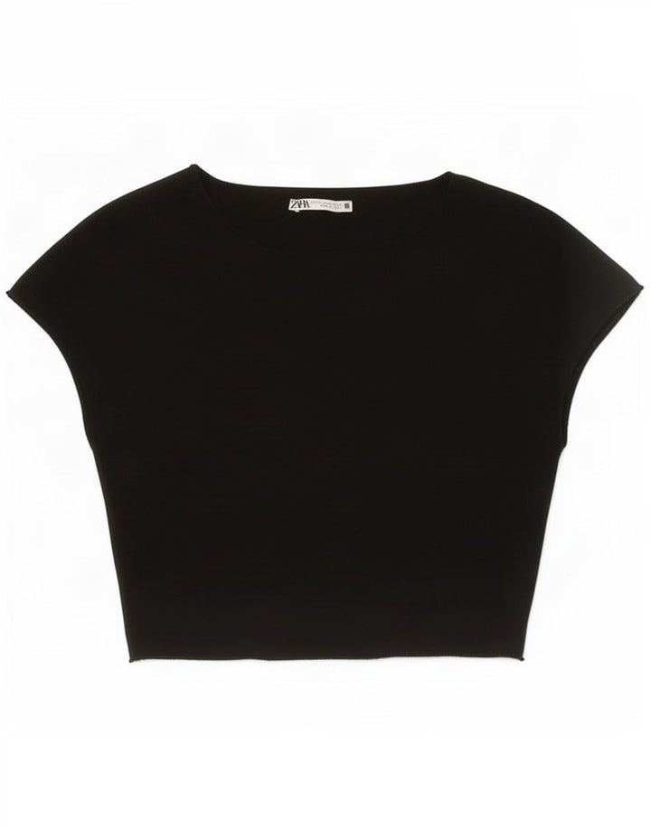Zara Womens Crop Top UK 12 Medium Black