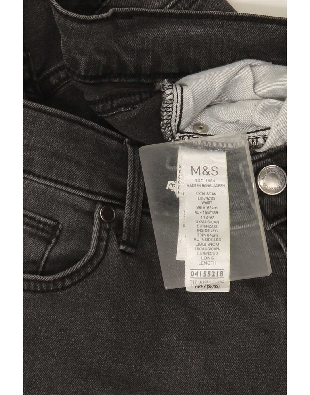 Ανδρικό τζιν ίσιο Marks & Spencer W38 L33 Γκρι βαμβακερό