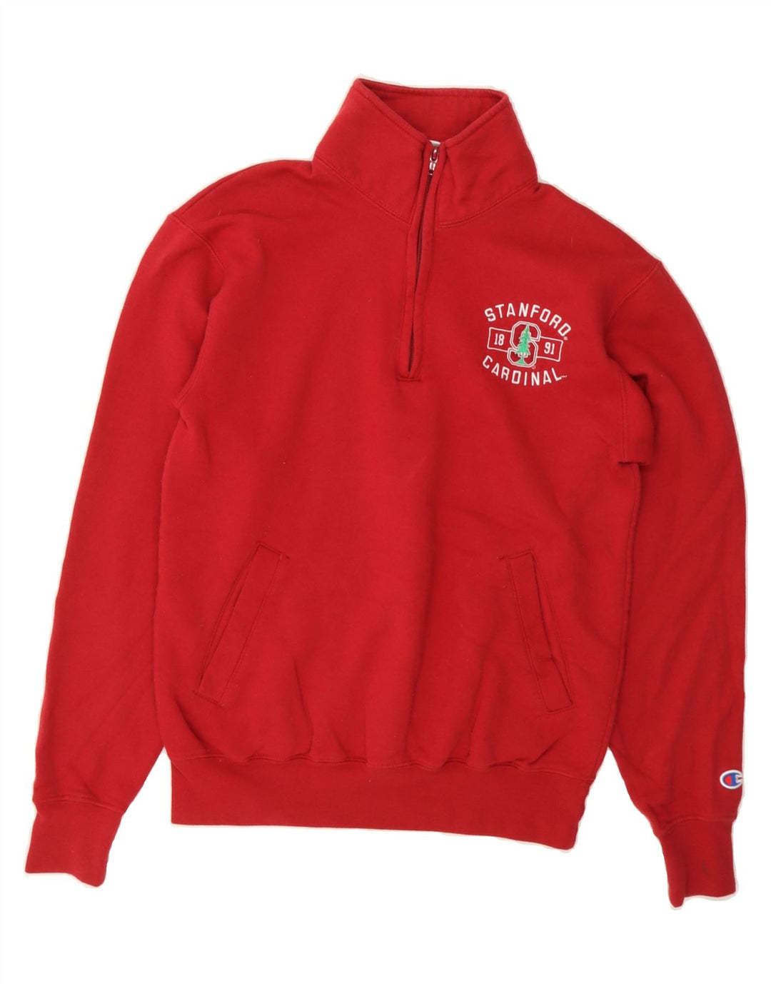 CHAMPION Mens Stanford Cardinal Zip Neck Sweatshirt Jumper Small Red Vintage Champion and Second-Hand Champion from Messina Hembry 