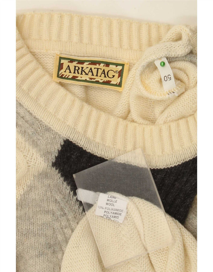 Vintage Ανδρικό πουλόβερ με λαιμόκοψη IT 50 Medium Off White Argyle/Diamond