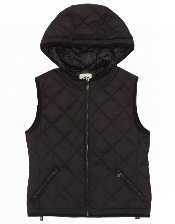 Zara Γυναικεία Καπιτονέ Gilet με κουκούλα UK 14 Μεσαίου Μαύρου Πολυεστέρα