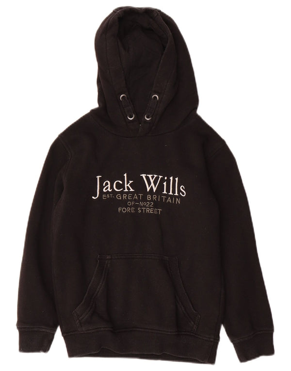 JACK WILLS Boys Graphic Hoodie Jumper 7-8 ετών Μαύρο βαμβακερό