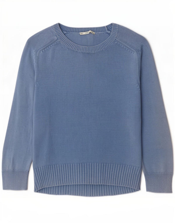 Zara Γυναικείο πουλόβερ με λαιμόκοψη UK 10 Small μπλε βαμβακερό