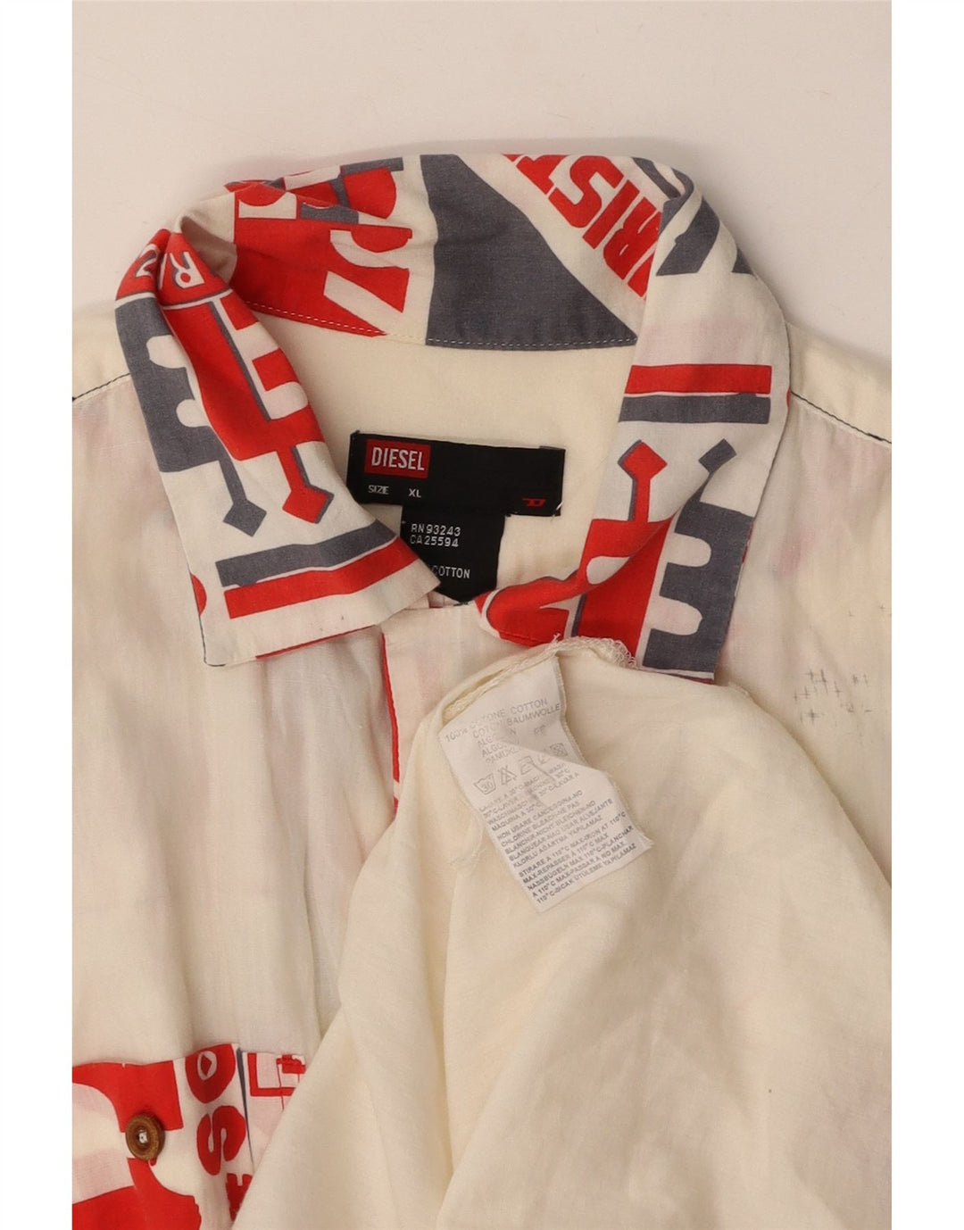 Ανδρικό γραφικό κοντομάνικο πουκάμισο DIESEL XL σε λευκό χρώμα, βαμβακερό