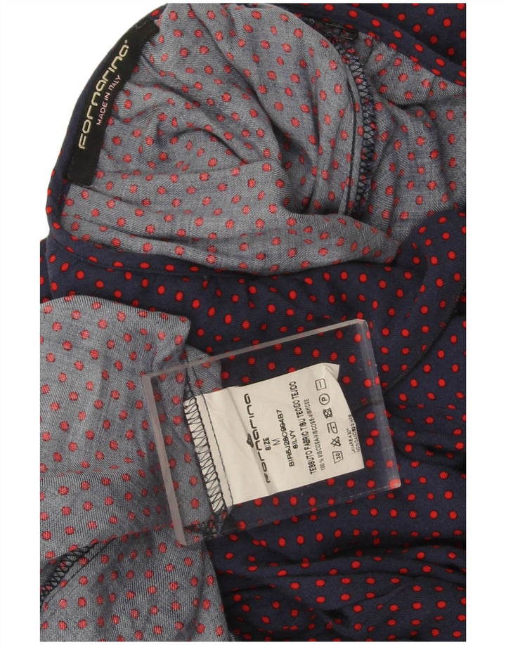 Fornarina Γυναικεία Μπλούζα Τοπ UK 14 Medium Navy Blue Spotted Retro
