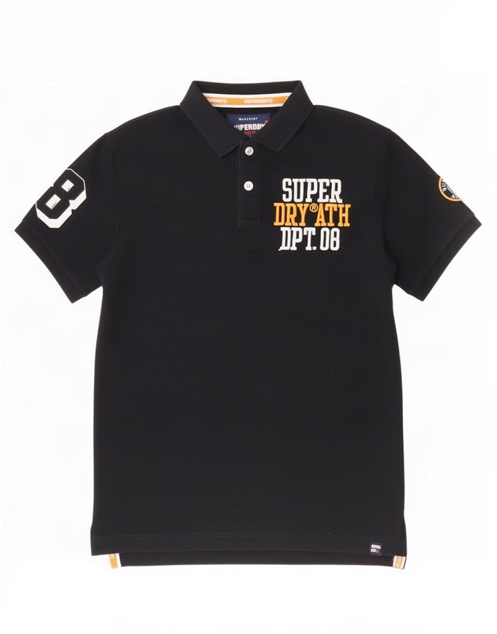 Ανδρικό γραφικό μπλουζάκι πόλο Superdry, μεγάλο μαύρο βαμβακερό