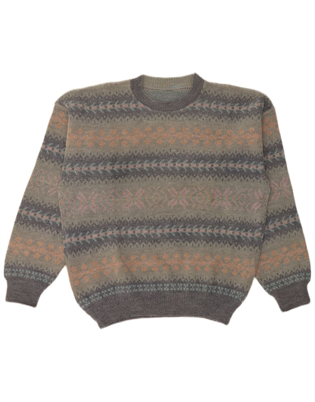 Vintage Ανδρικό πουλόβερ με λαιμόκοψη μεγάλο γκρι Fair Isle Wool