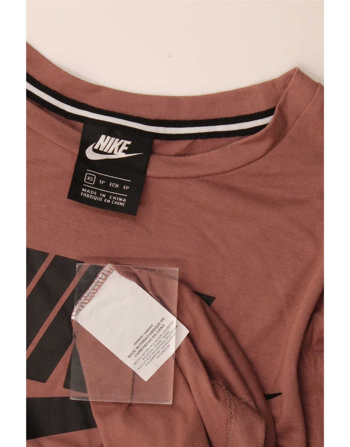Γυναικείο γραφικό μπλουζάκι Nike τοπ UK 6 XS καφέ πολυεστέρας